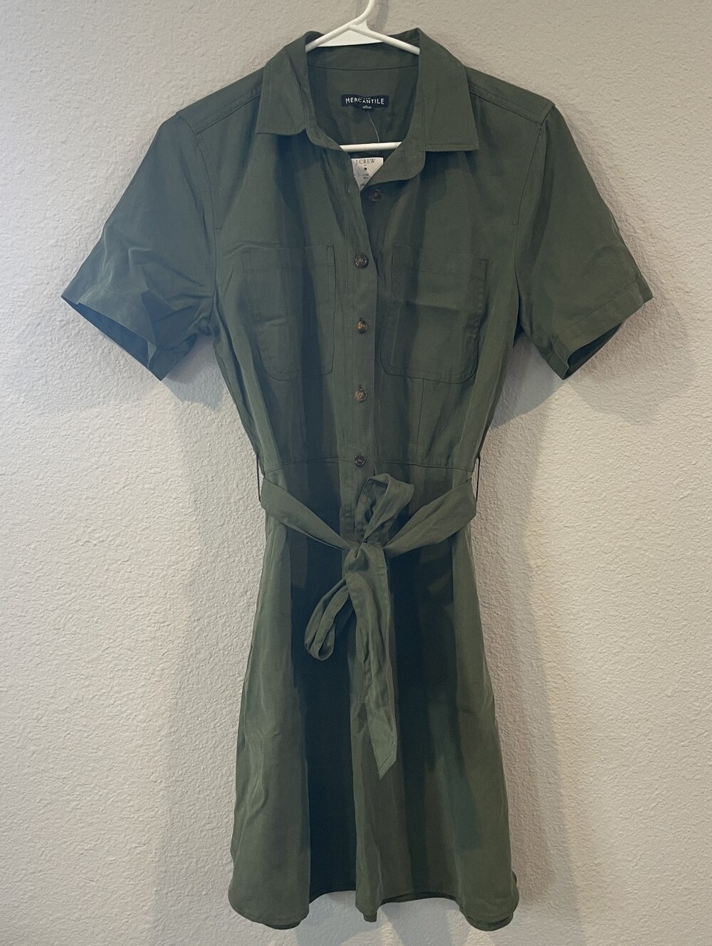 NWT JCREW MERCANTILE Womens Army Green Military Utility Cargo Belted Dress SZ 6